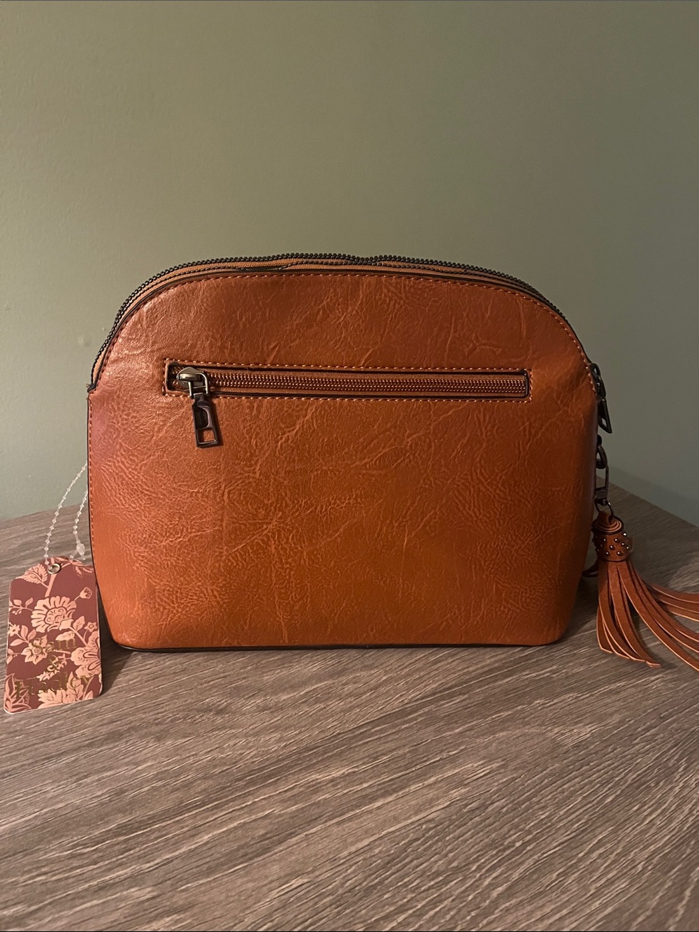 Sam and Hadley Embroidered Vegan Cognac Crossbody Bag - Picture 2 of 4